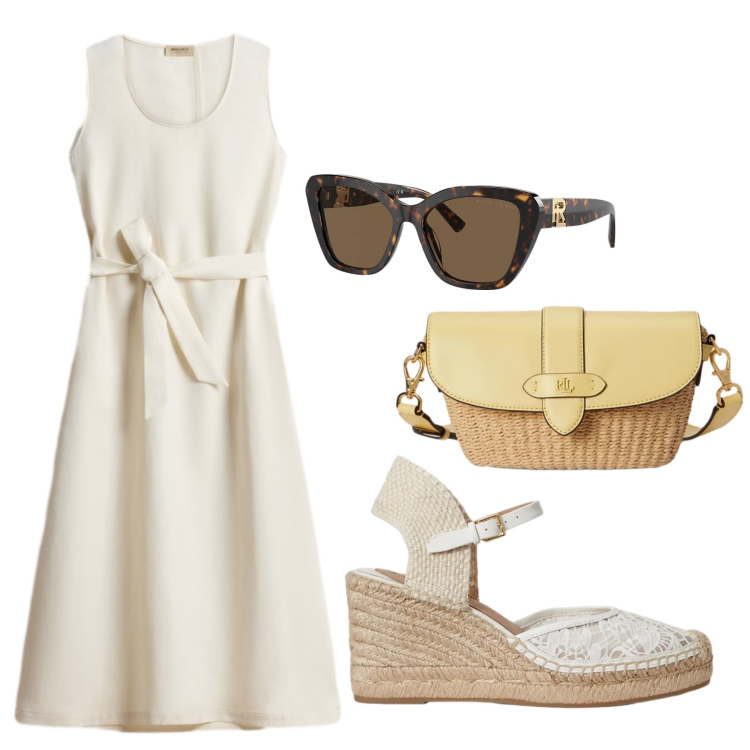 Outfit donna - Total look #2422423. Stile Bon Ton per Serata fuori. Abbinamento con vestiti midi/longuette, espadrillas, occhiali da sole, borse a tracolla.