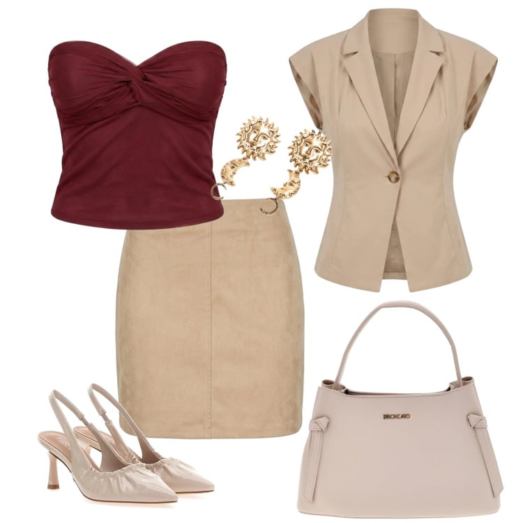 Outfit donna - Total look #2422428. Stile Chic per Cerimonia. Abbinamento con top, minigonne, blazer, orecchini, décolleté, borse a tracolla.