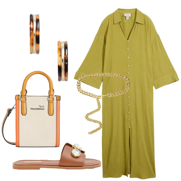 Outfit donna - Total look #2422447. Stile Minimal per Tutti i giorni. Abbinamento con caftani, borse tote, sandali gioiello, cinture, orecchini.