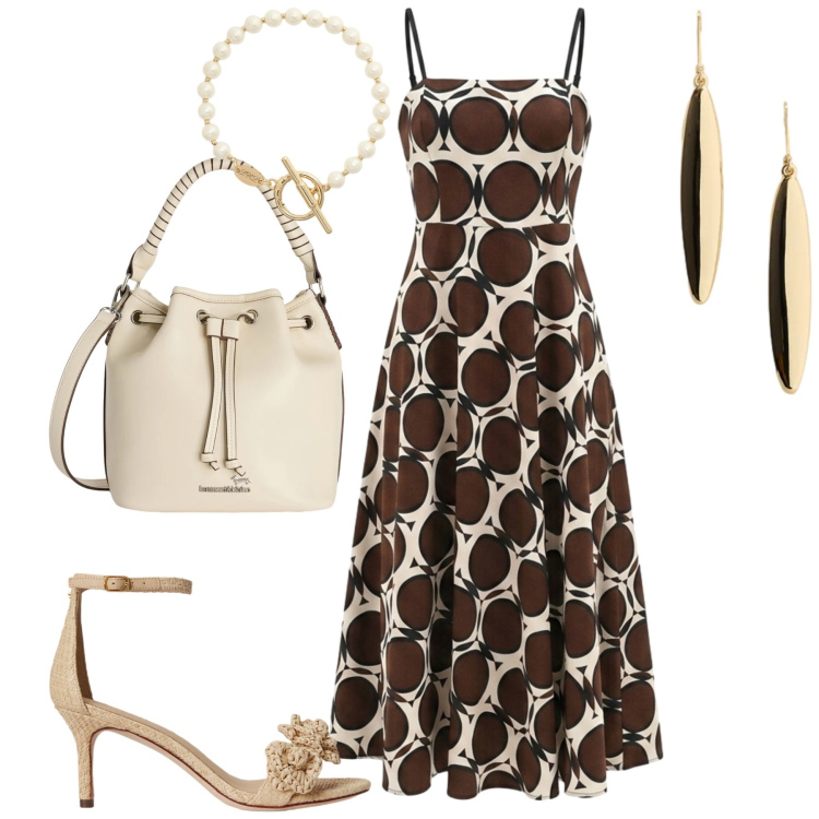 Outfit donna - Giugno. Stile Urban per Tutti i giorni. Abbinamento con borse a secchiello, vestiti midi/longuette, sandali in pelle, orecchini, braccialetti.