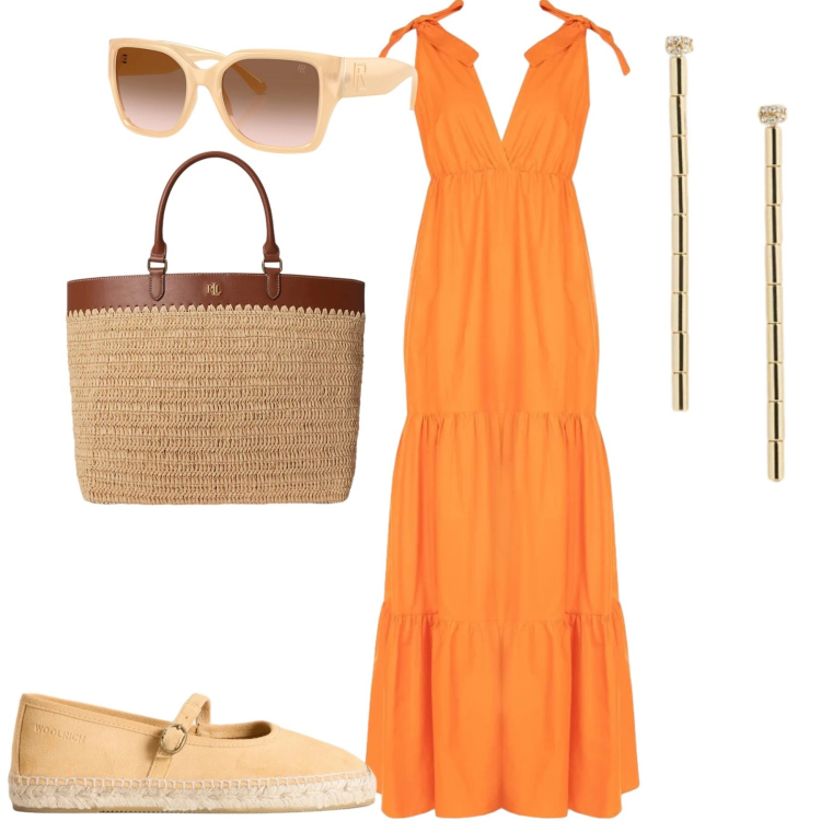 Outfit donna - L\'energia del colore. Stile Casual chic per Tutti i giorni. Abbinamento con vestiti lunghi, espadrillas, orecchini, occhiali da sole, borse tote.