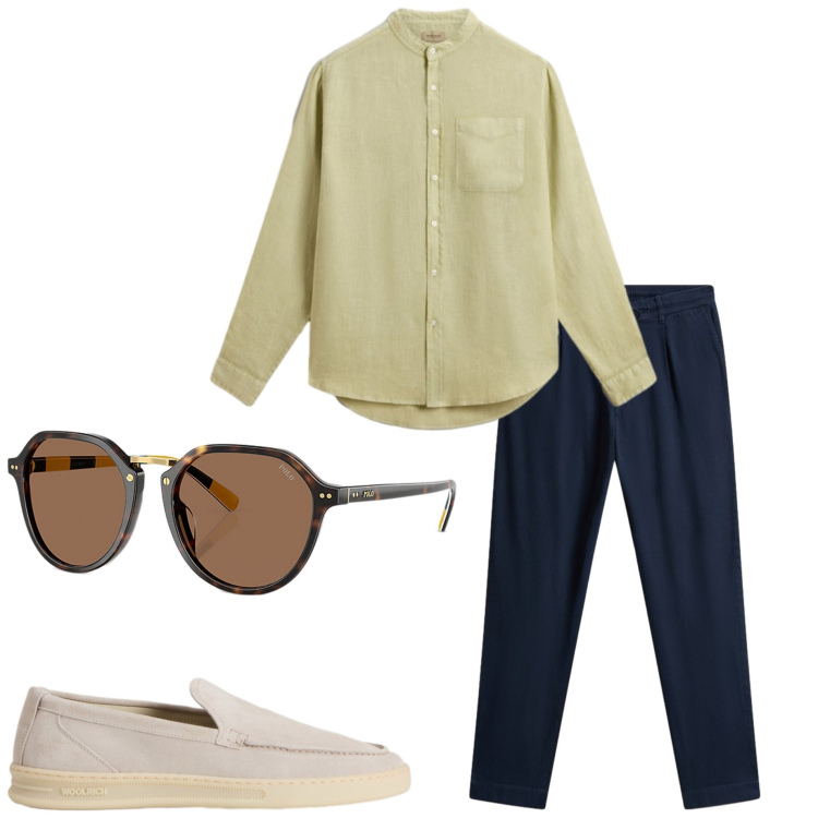 Outfit uomo - Eleganza rilassata. Stile Business/Elegante per Tutti i giorni. Abbinamento con camicie, pantaloni, scarpe stringate, occhiali da sole.