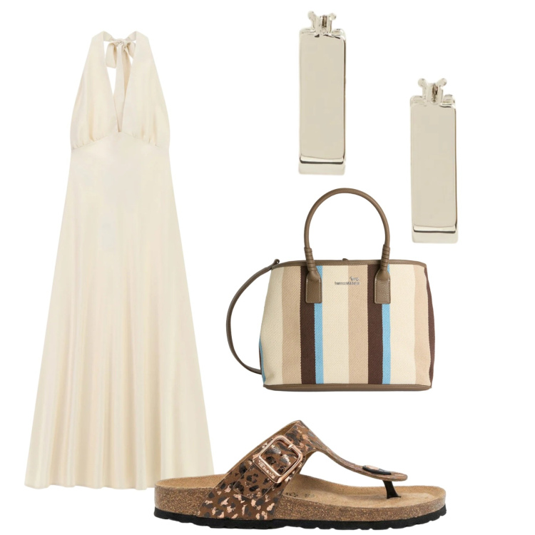 Outfit donna - Total look #2422516. Stile Romantica per Serata fuori. Abbinamento con infradito, shopping bag, vestiti lunghi, orecchini.