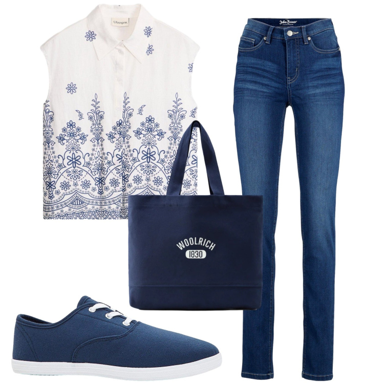 Outfit donna - Total look #2422522. Stile Casual per Tutti i giorni. Abbinamento con sneakers, jeans, camicie a manica corta, borse tote.