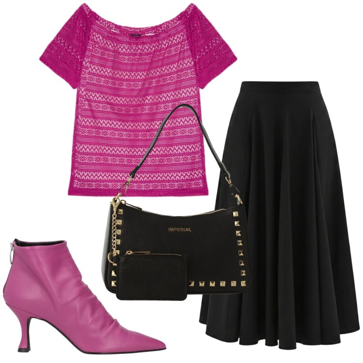 Outfit donna - Total look #2422562. Stile Basic per Tutti i giorni. Abbinamento con stivaletti, borse a spalla, gonne longuette, t-shirt.