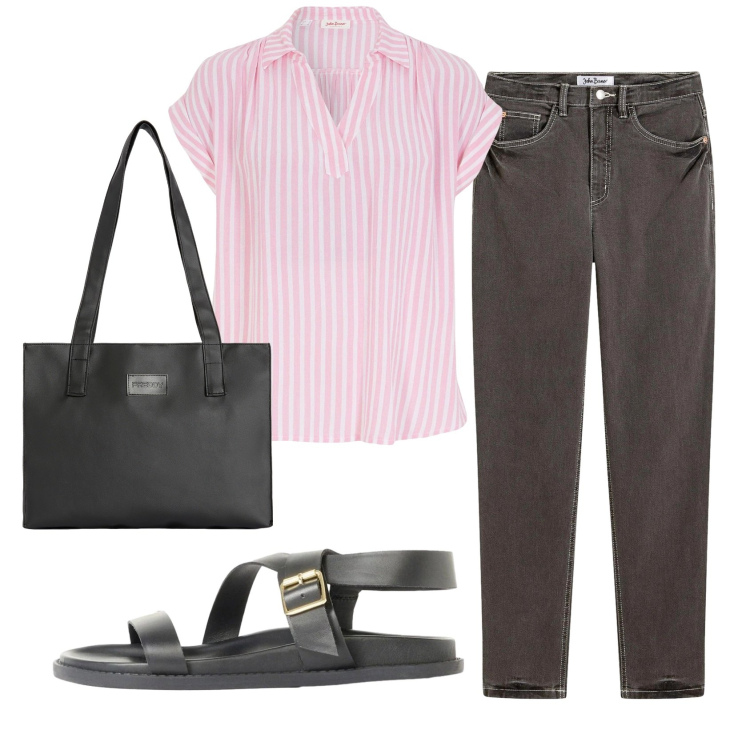 Outfit donna - Total look #2422563. Stile Basic per Tutti i giorni. Abbinamento con jeans mom, bluse, sandali, shopping bag.