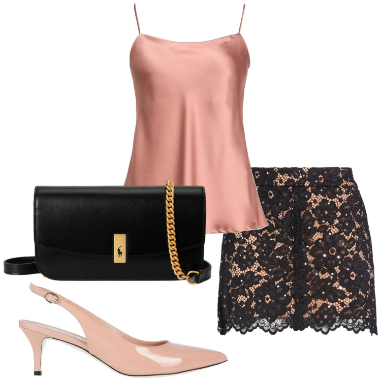 Outfit donna - Total look #2422570. Stile Chic per Serata fuori. Abbinamento con top, minigonne, décolleté, clutch.