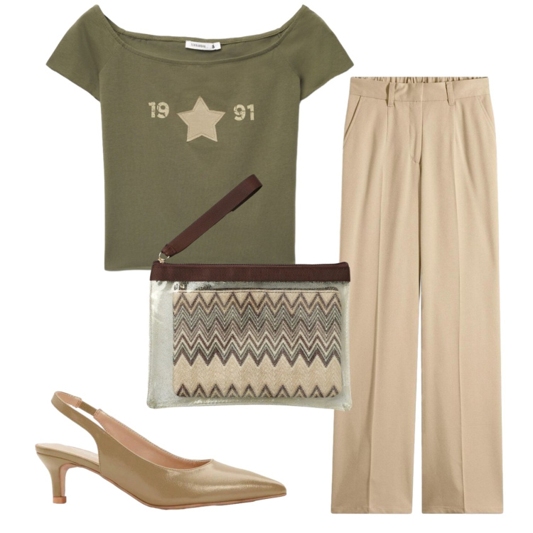 Outfit donna - Total look #2422573. Stile Basic per Tutti i giorni. Abbinamento con pantaloni, décolleté, t-shirt, pochette.
