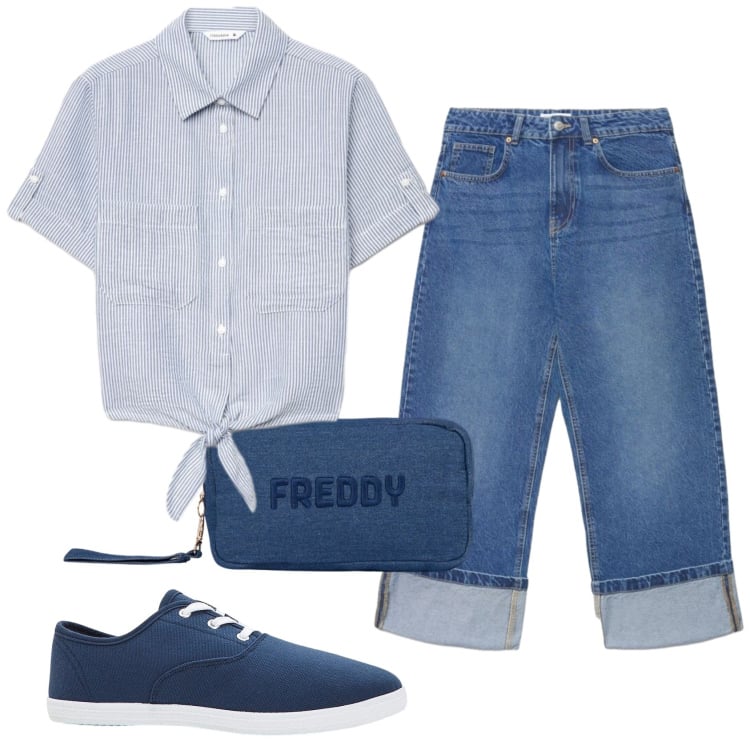 Outfit donna - Total look #2422577. Stile Casual per Tutti i giorni. Abbinamento con sneakers, camicie a manica corta, jeans, pochette.
