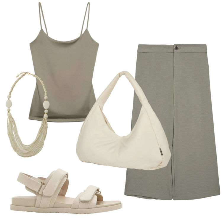 Outfit donna - Total look #2422579. Stile Basic per Tutti i giorni. Abbinamento con sandali, pantaloni a palazzo, canottiere, collane, borse a spalla.