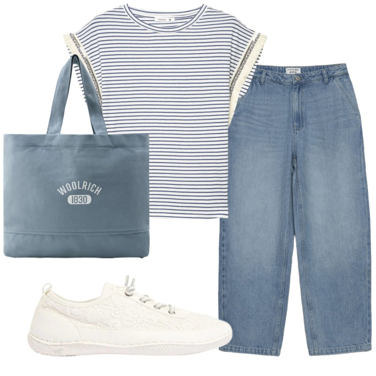 Outfit donna - Total look #2422598. Stile Casual per Tutti i giorni. Abbinamento con sneakers, jeans dritti, t-shirt, borse tote.