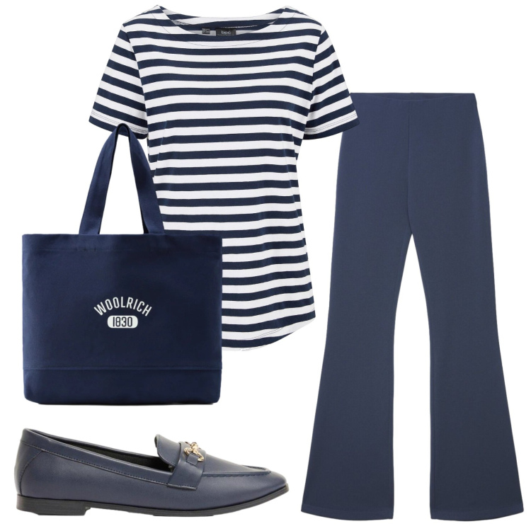 Outfit donna - Total look #2422601. Stile Bon Ton per Tutti i giorni. Abbinamento con t-shirt, mocassini, pantaloni, borse tote.