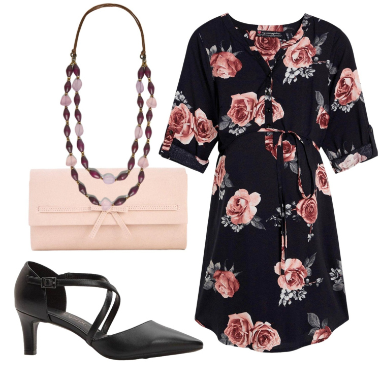 Outfit donna - Total look #2422608. Stile Chic per Serata fuori. Abbinamento con vestiti, décolleté, pochette, collane.