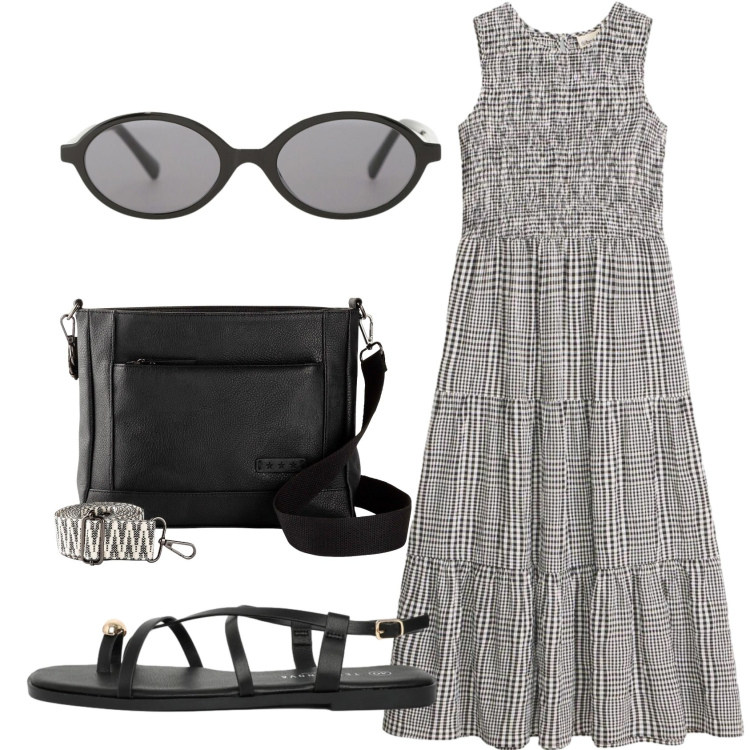 Outfit donna - Total look #2422616. Stile Basic per Ufficio. Abbinamento con vestiti midi/longuette, borse a tracolla, sandali, occhiali da sole.