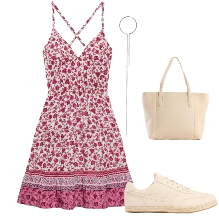 Outfit donna - Total look #2422637. Stile Casual chic per Tutti i giorni. Abbinamento con sneakers, shopping bag, vestiti corti, collane.