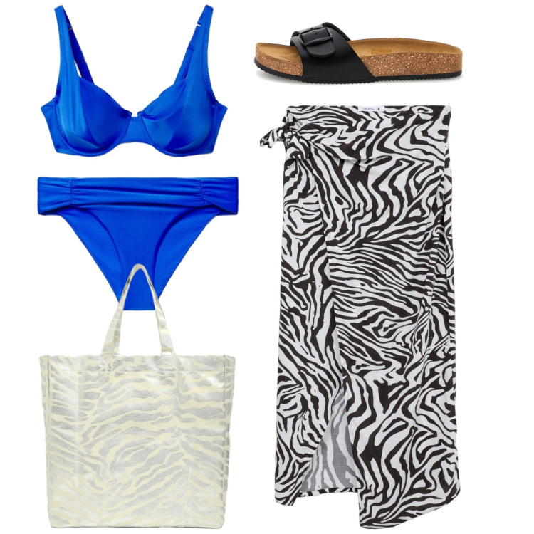 Outfit donna - Terranova - Beach State of Mind. Stile Romantica per Tutti i giorni. Abbinamento con shopping bag, bikini, bikini, vestiti da spiaggia, ciabatte.