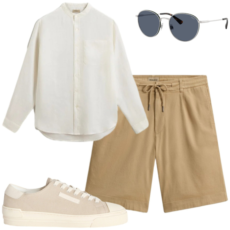 Outfit uomo - Notti estive. Stile Casual per Serata speciale. Abbinamento con sneakers, occhiali da sole, camicie, pantaloni corti.