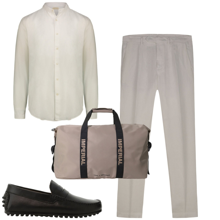 Outfit uomo - Eleganza rilassata. Stile Urban per Tutti i giorni. Abbinamento con pantaloni, camicie, scarpe stringate, borse sportive.