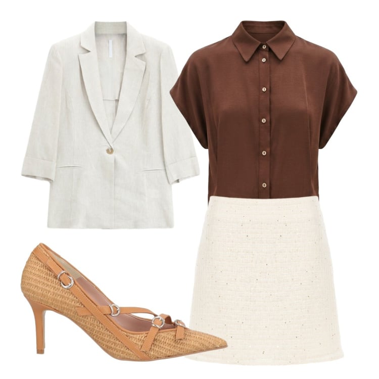 Outfit donna - Décolleté per la cresima. Stile Bon Ton per Cerimonia. Abbinamento con décolleté, blazer, minigonne, camicie a manica corta.