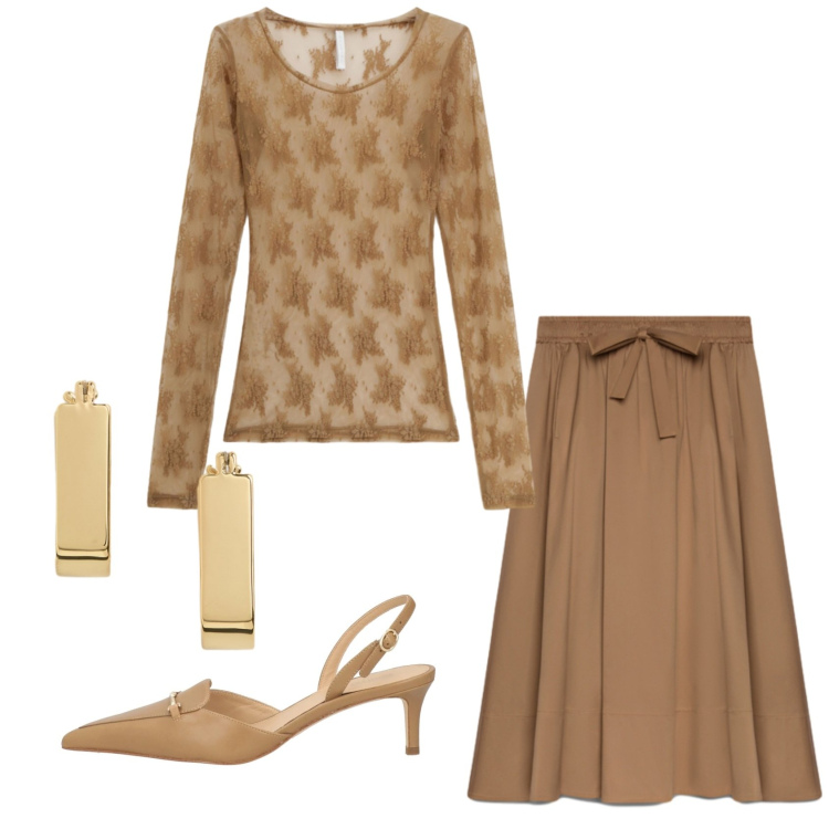 Outfit donna - Total look #2422678. Stile Bon Ton per Ufficio. Abbinamento con décolleté, bluse, gonne lunghe, orecchini.