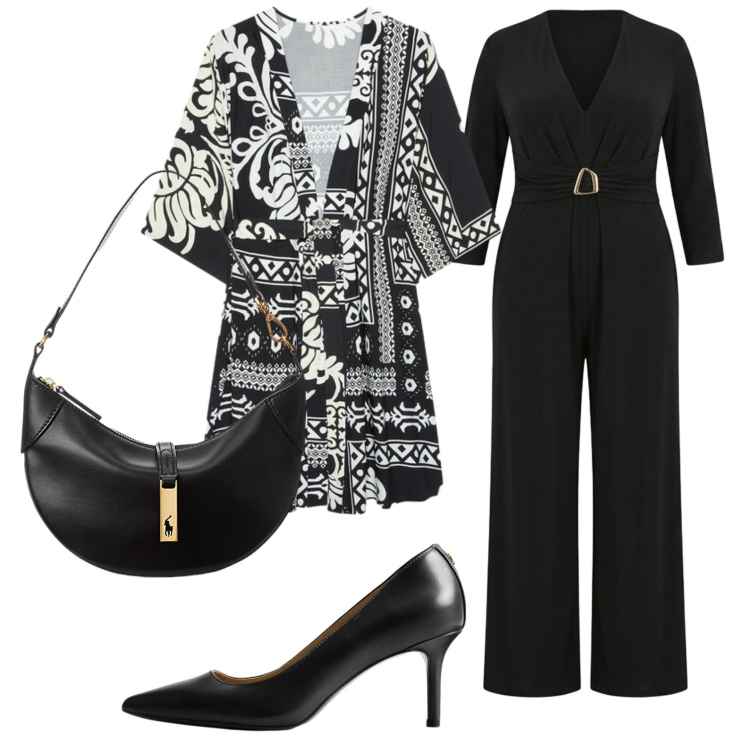 Outfit donna - Total look #2422680. Stile Trendy per Serata fuori. Abbinamento con tute, caftani, borse a spalla, décolleté.