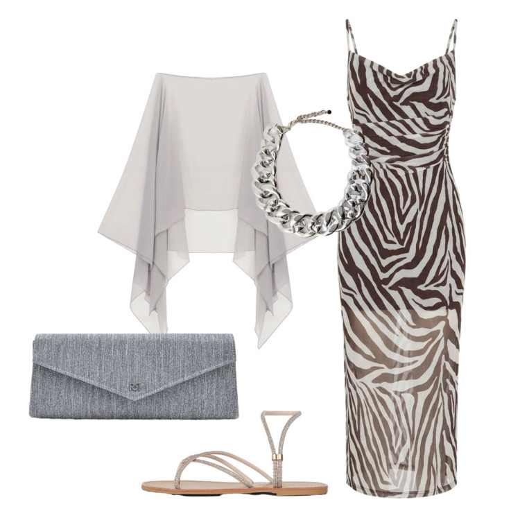 Outfit donna - L’abito iper femminile. Stile Glamour per Serata fuori. Abbinamento con vestiti lunghi, sandali, cappe, pochette, collane.