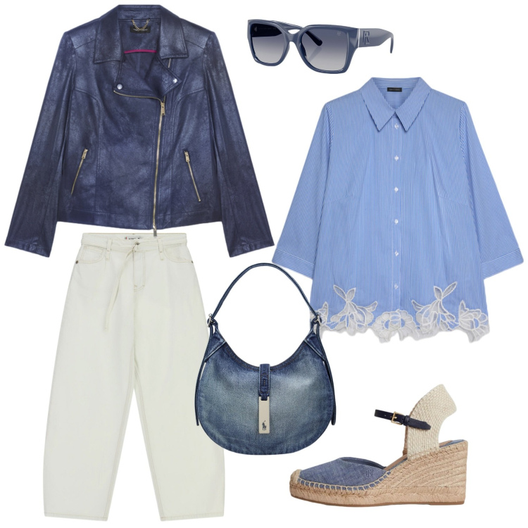 Outfit donna - Petrolio time.. Abbinamento con jeans, camicie, blazer, occhiali da sole, espadrillas, borse a spalla.