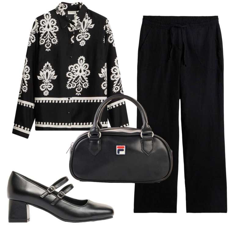 Outfit donna - Total look #2422730. Stile Basic per Ufficio. Abbinamento con pantaloni a palazzo, borse a tracolla, décolleté, bluse.