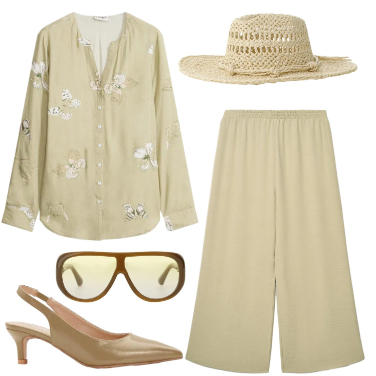 Outfit donna - Total look #2422736. Stile Basic per Tutti i giorni. Abbinamento con camicie, décolleté, pantaloni, occhiali da sole, cappelli.