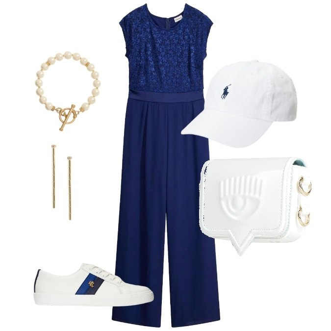 Outfit donna - Total look #2422770. Stile Casual chic per Serata fuori. Abbinamento con marsupi, tute, sneakers, collane, orecchini, cappelli con visiera.