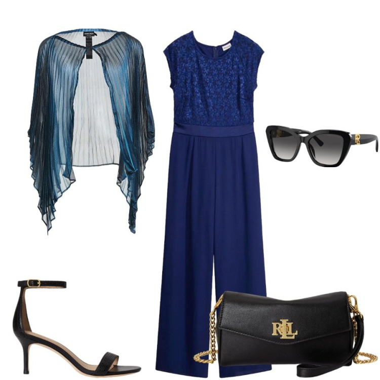 Outfit donna - Total look #2422781. Stile Glamour per Serata fuori. Abbinamento con cappe, tute, occhiali da sole, sandali in pelle, portafogli.
