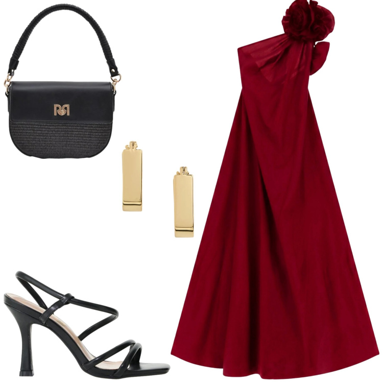 Outfit donna - Cerimonia a giugno. Stile Chic per Cerimonia. Abbinamento con vestiti lunghi, sandali col tacco, borse a spalla, orecchini.