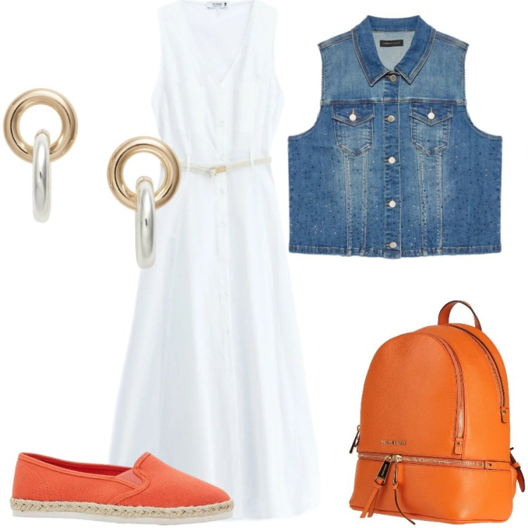 Outfit donna - Total look #2422800. Stile Casual chic per Tutti i giorni. Abbinamento con zaini, espadrillas, vestiti lunghi, gilet, orecchini.