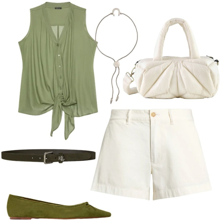Outfit donna - Total look #2422805. Stile Casual chic per Ufficio. Abbinamento con top, ballerine, shorts, braccialetti con ciondoli, cinture, borse a mano.