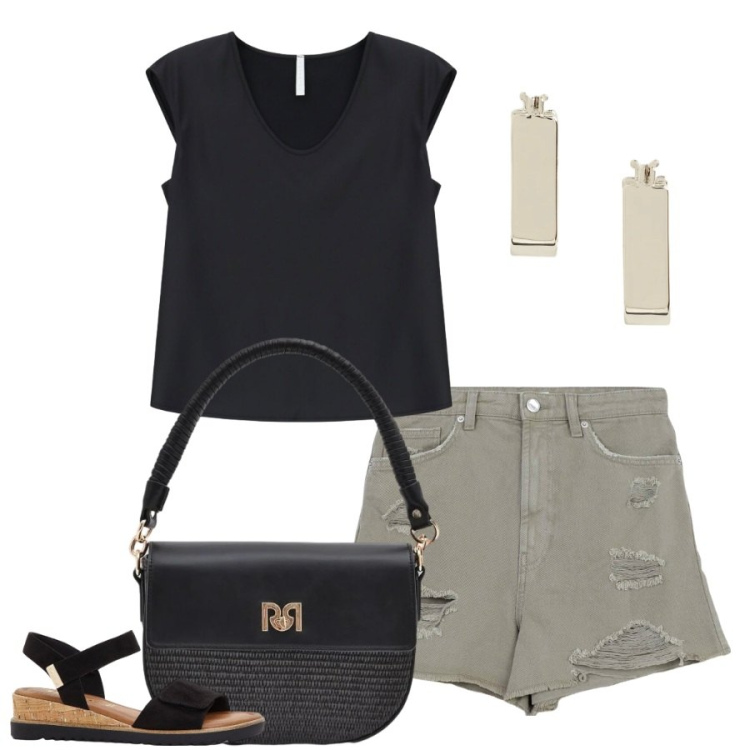 Outfit donna - Total look #2422811. Stile Casual chic per Tutti i giorni. Abbinamento con sandali, shorts, top, borse a spalla, orecchini.