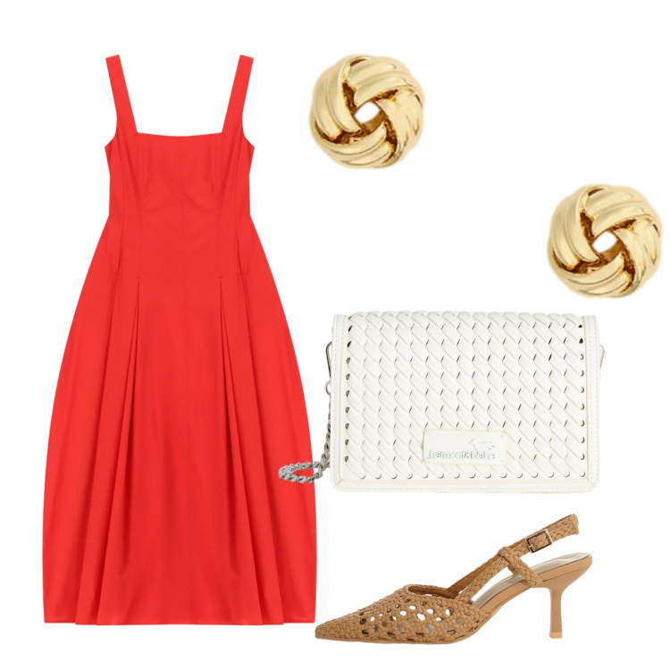 Outfit donna - Eleganza curvy per le sere di giugno - F. Stile Chic per Serata fuori. Abbinamento con borse a tracolla, décolleté, vestiti midi/longuette, orecchini.