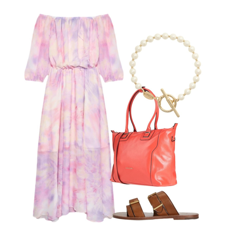 Outfit donna - Eleganza curvy per le sere di giugno - F. Stile Romantica per Serata fuori. Abbinamento con zaini, vestiti lunghi, sandali in pelle, braccialetti.
