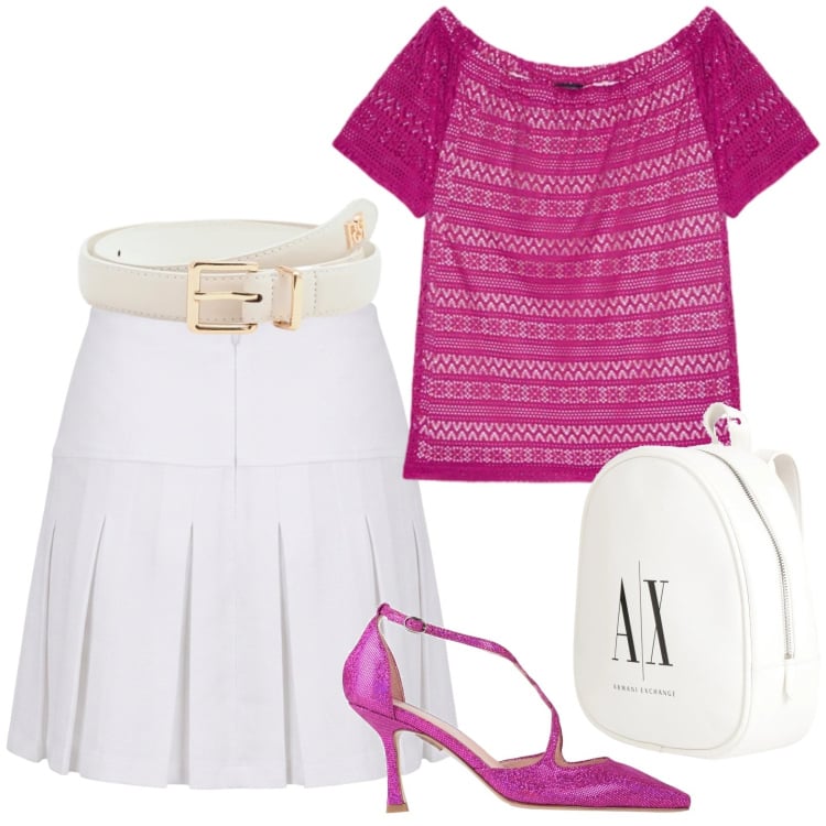 Outfit donna - Total look #2422881. Stile Casual per Tutti i giorni. Abbinamento con zaini, décolleté, cinture, minigonne, t-shirt.
