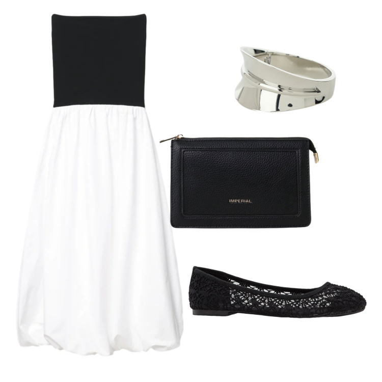 Outfit donna - Total look #2422949. Stile Bon Ton per Serata fuori. Abbinamento con ballerine, vestiti midi/longuette, borse a tracolla, braccialetti.