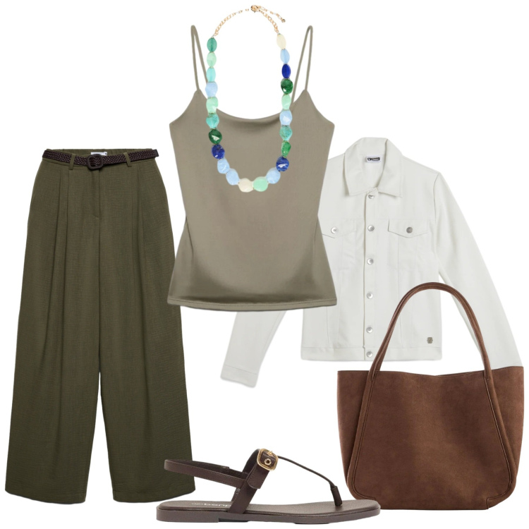 Outfit donna - Total look #2422951. Stile Basic per Tutti i giorni. Abbinamento con sandali, shopping bag, pantaloni, canottiere, giacche, collane.