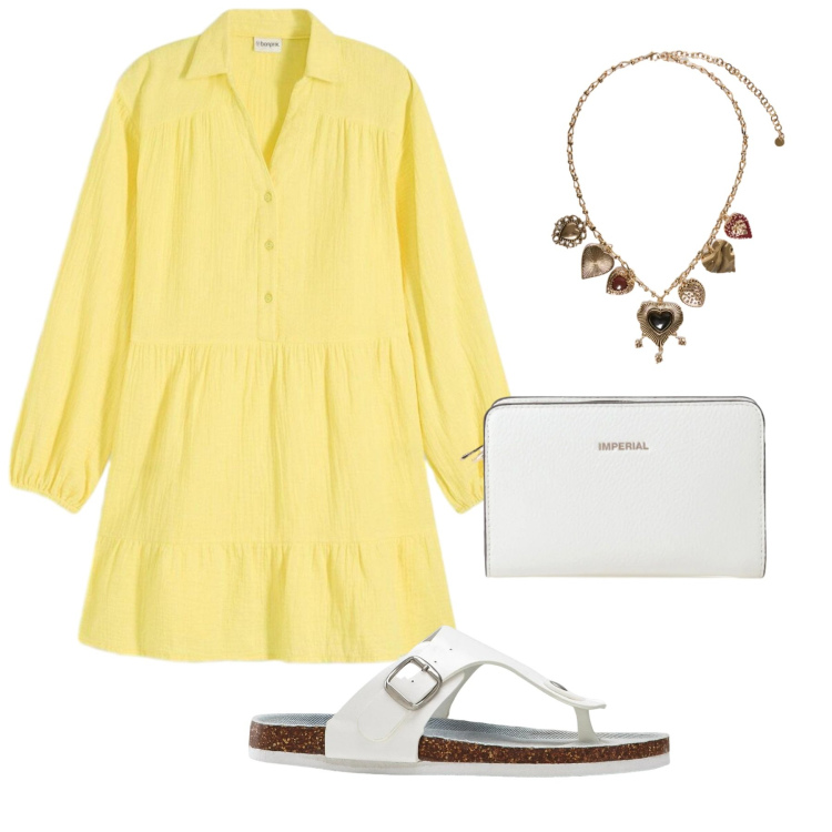 Outfit donna - Total look #2422953. Stile Basic per Mare. Abbinamento con infradito, vestiti corti, borse a tracolla, collane.