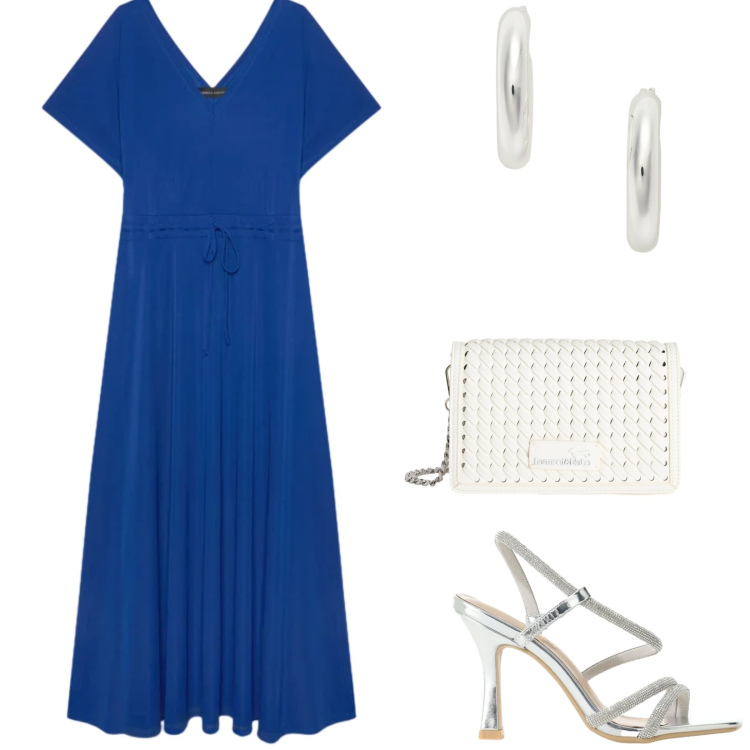 Outfit donna - Total look #2422973. Stile Chic per Serata fuori. Abbinamento con borse a tracolla, sandali col tacco, vestiti lunghi, orecchini.