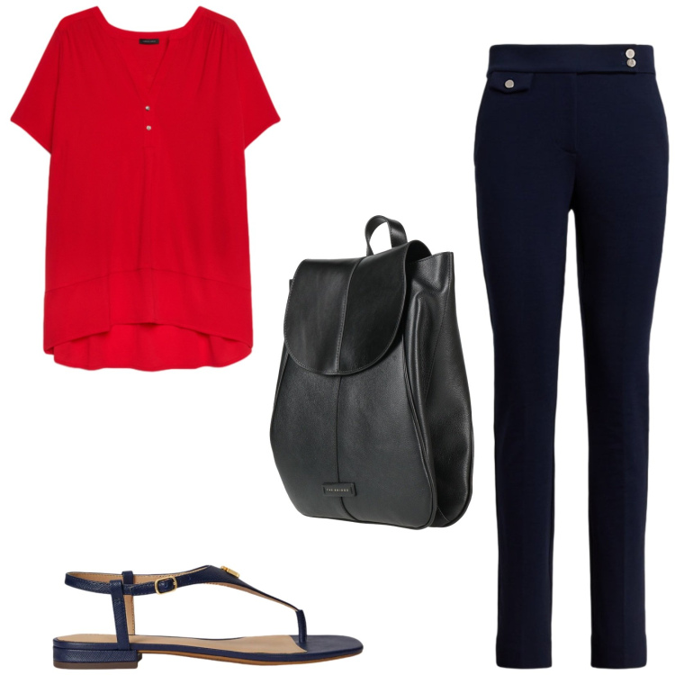 Outfit donna - Total look #2422991. Stile Casual per Tutti i giorni. Abbinamento con zaini, t-shirt, pantaloni, sandali in pelle.