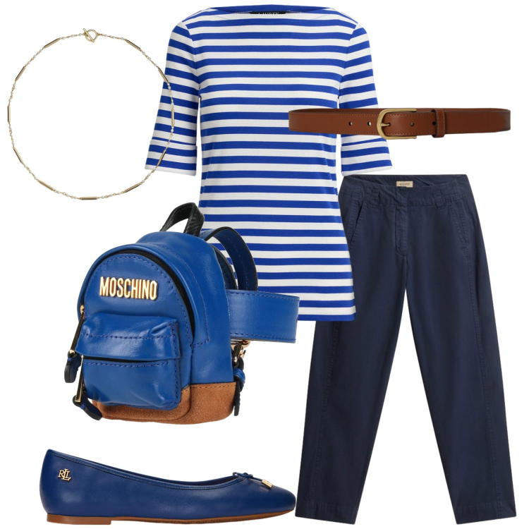 Outfit donna - Total look #2423008. Stile Casual per Tutti i giorni. Abbinamento con marsupi, pantaloni, ballerine, t-shirt, cinture, collane.
