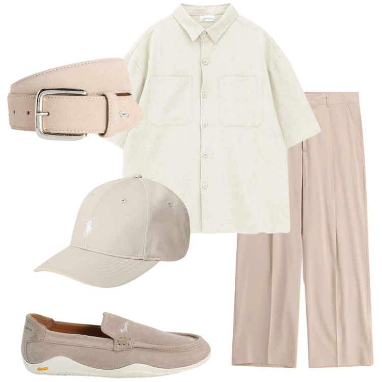 Outfit uomo - Total look #2423012. Stile Trendy per Tutti i giorni. Abbinamento con scarpe stringate, cinture, cappelli, pantaloni, camicie a manica corta.