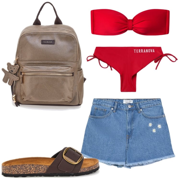 Outfit donna - In vacanza con Terranova. Stile Trendy per Mare. Abbinamento con bikini, shorts, bikini, ciabatte, zaini.