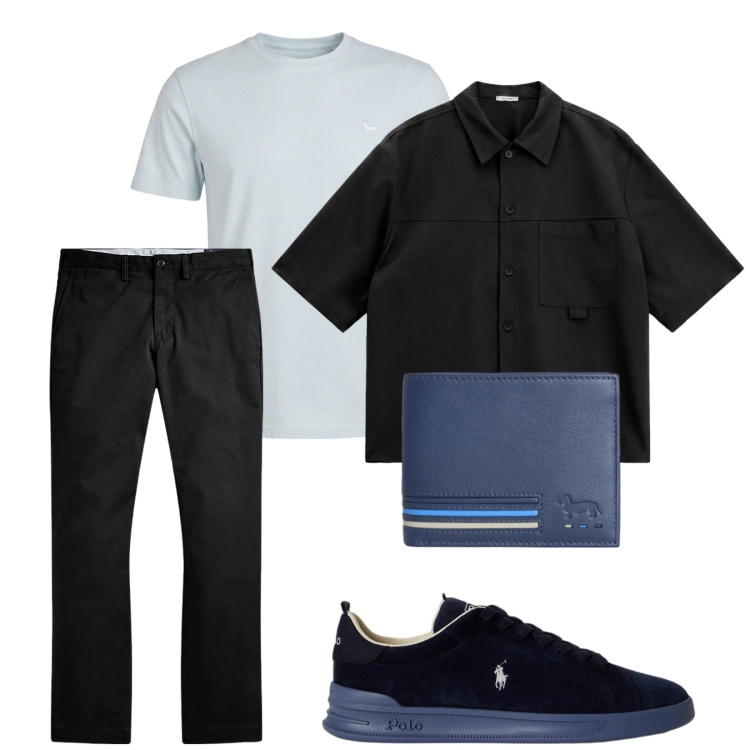Outfit uomo - Total look #2423017. Stile Trendy per Serata speciale. Abbinamento con portafogli, t-shirt, pantaloni, sneakers, camicie a manica corta.
