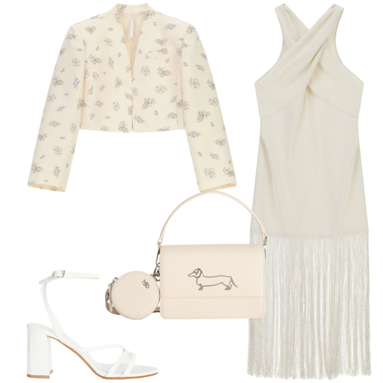 Outfit donna - Total look #2423025. Stile Chic per Cerimonia. Abbinamento con vestiti lunghi, blazer, sandali in pelle, borse a tracolla.