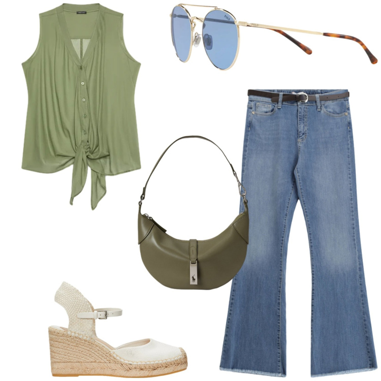 Outfit donna - Total look #2423031. Stile Casual per Tutti i giorni. Abbinamento con jeans, top, espadrillas, occhiali da sole, borse a spalla.