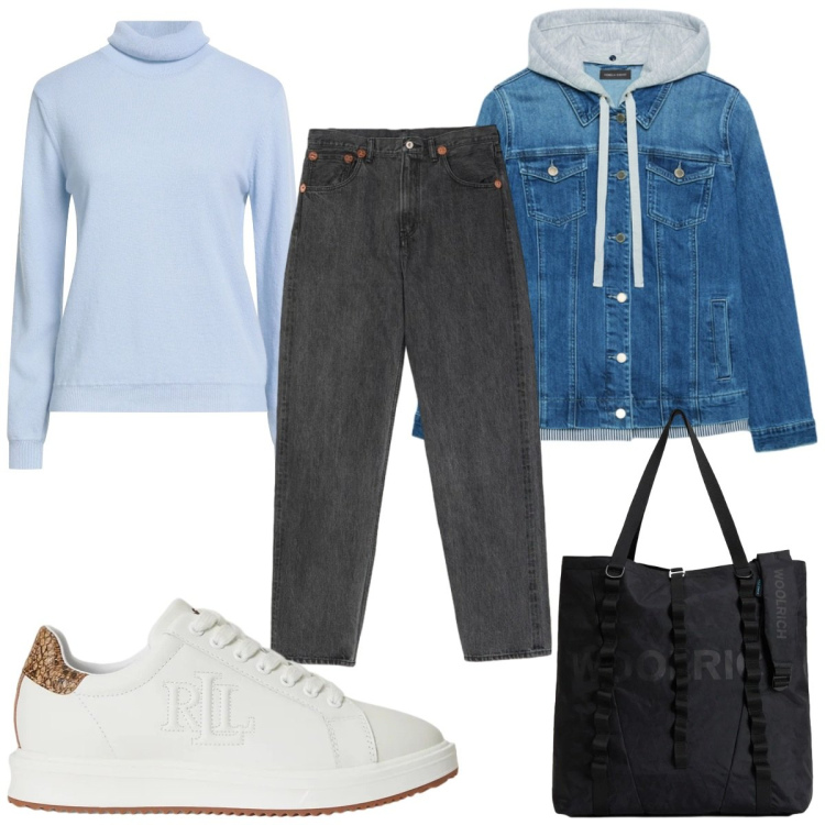 Outfit donna - Total look #2423053. Stile Basic per Tutti i giorni. Abbinamento con maglieria, borse tote, jeans, blazer, sneakers.